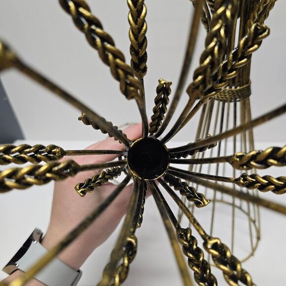 Vintage MCM Candlestick Holder Hollywood Regency Rustic Wheat Sheath Pair 18" - Picture 3 of 8